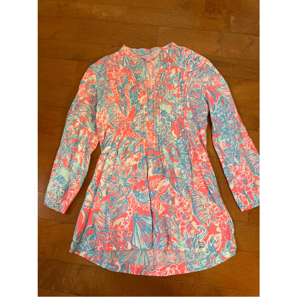 Women's Lilly Pulitzer Tunic Top XS Coral Blue Floral